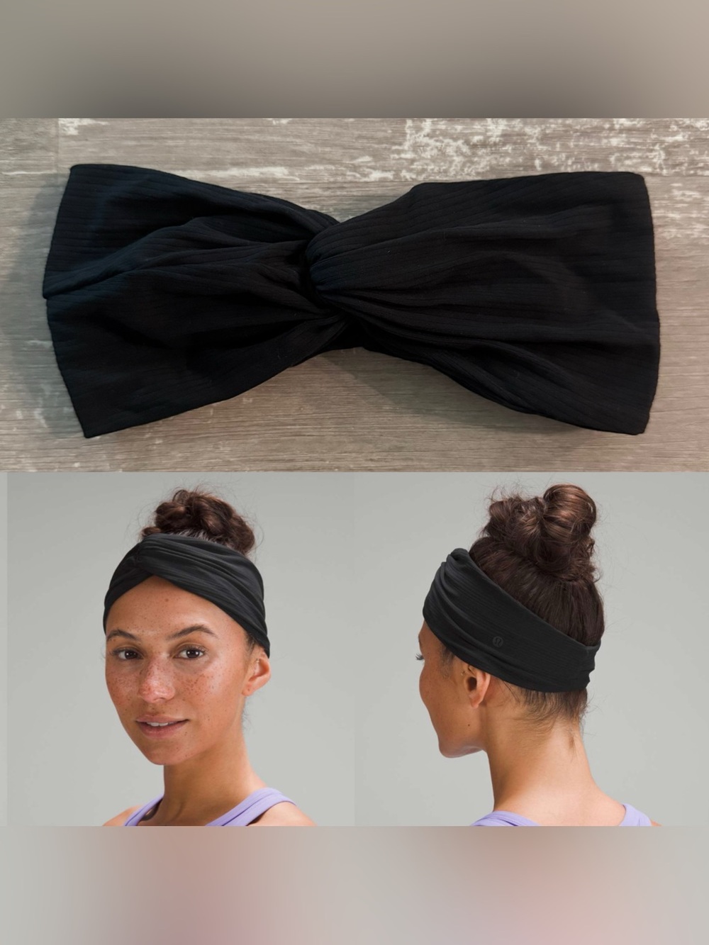 Lululemon Ribbed Nulu Twist-Front Headband in Black EUC womens OS athleasure